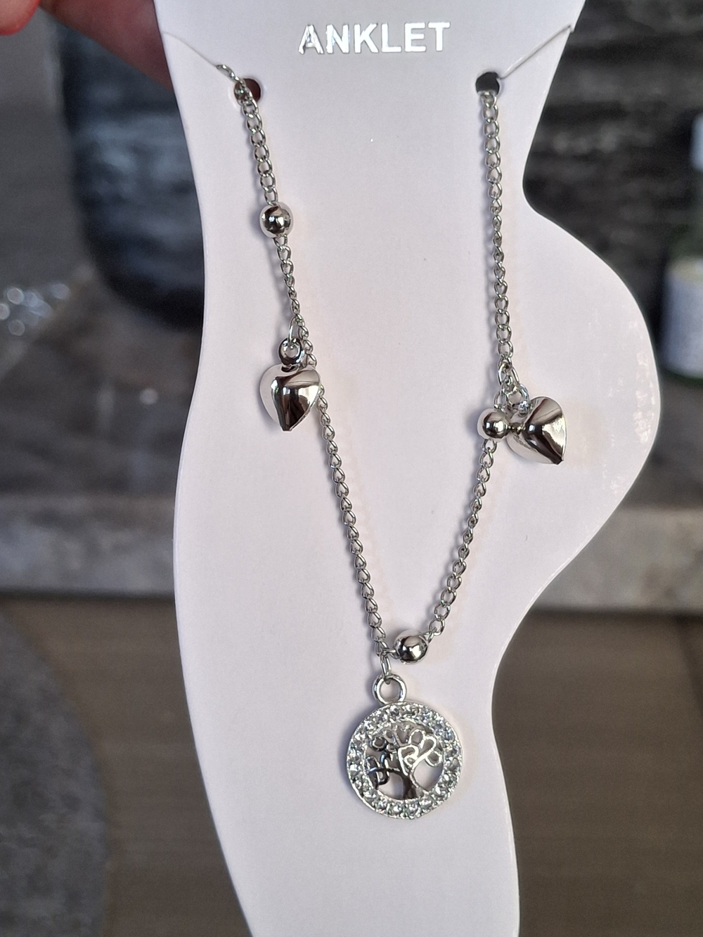 Silver Heart & Tree of Life Anklet - Women Jewelry